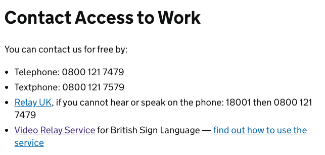 access to work contact help option