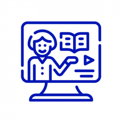 blue logotype of the teacher and book in the monitor