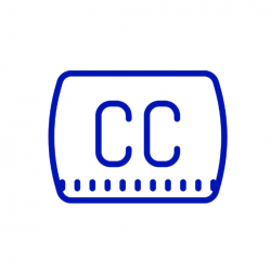 blue logotype of closed caption symbol