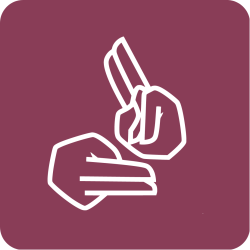 Purple colour image with white icon of signing hands